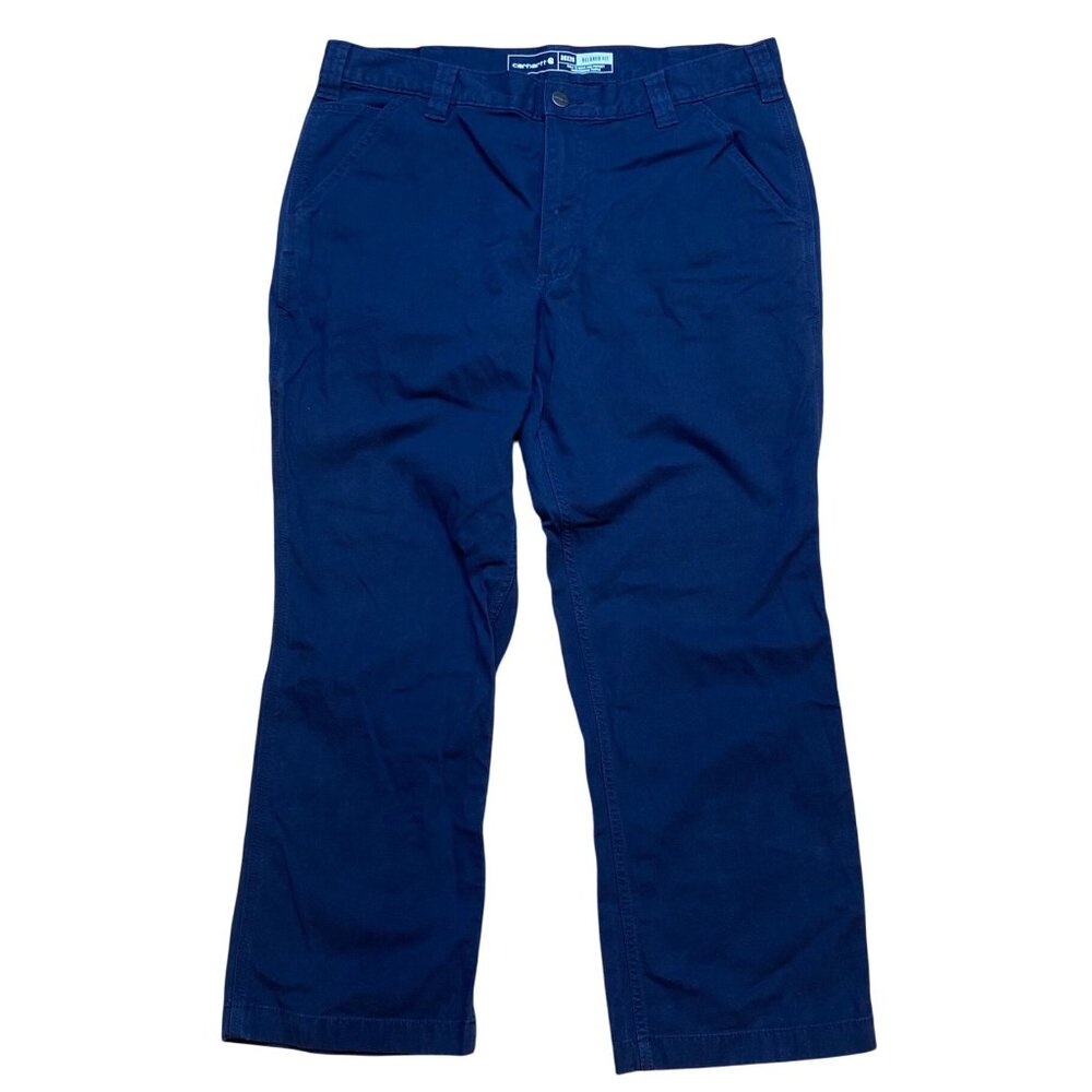 Carhartt Mens Relaxed Fit‎ Navy Blue Work Pants 36x28 Durable Cotton Blend